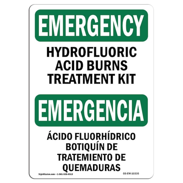OSHA, Hydrofluoric Acid Burns Kit Bilingual, 18in X 12in Rigid Plastic, OS-EM-P-1218-L-10335